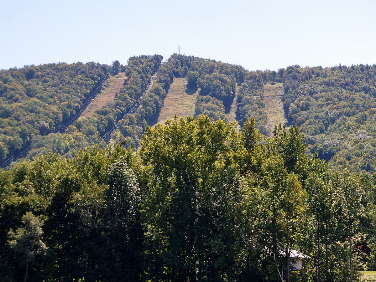 Berkshire East in USA - a hill with trees and a house in the background.