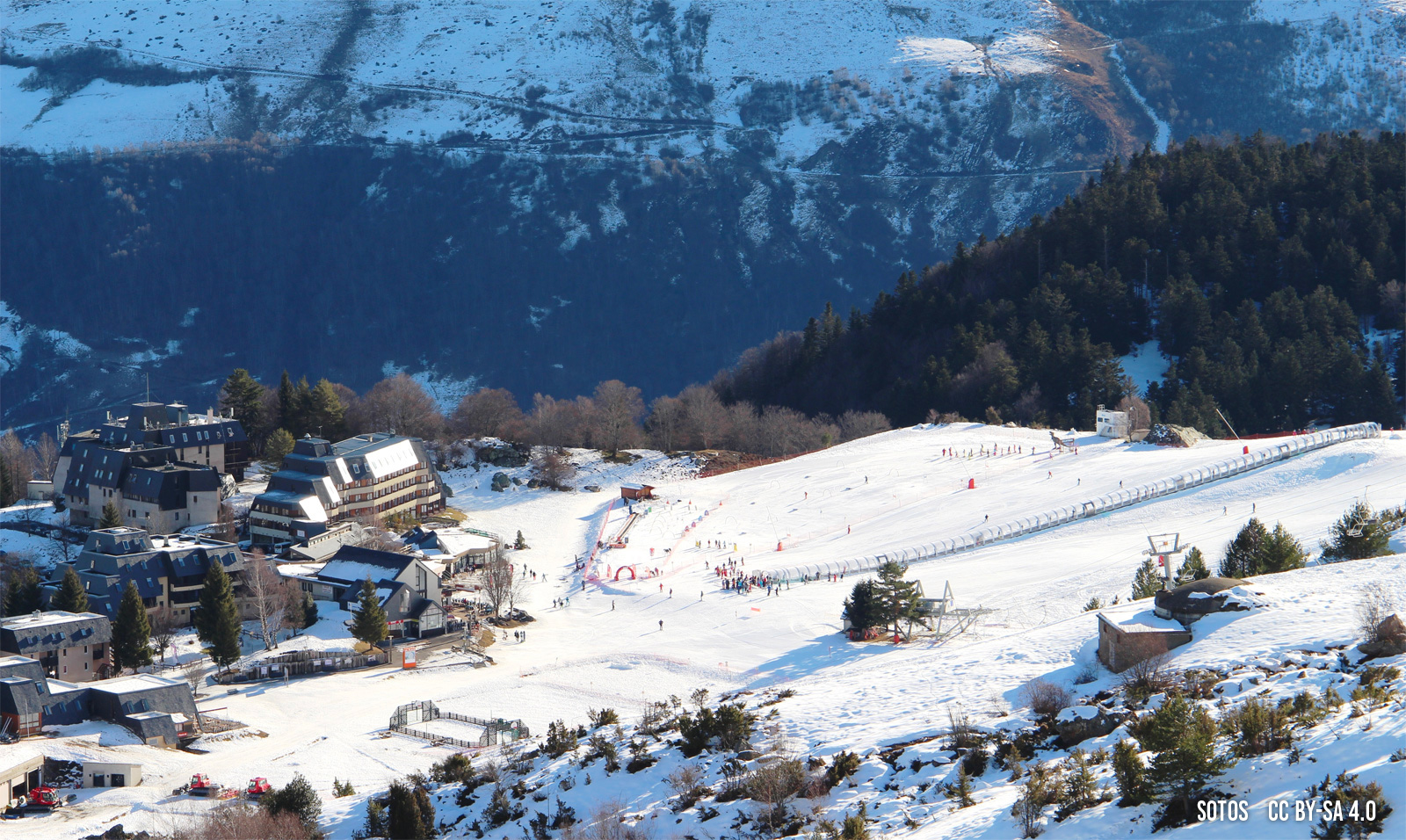 Val Louron in France: a view of a ski resort in the mountains.