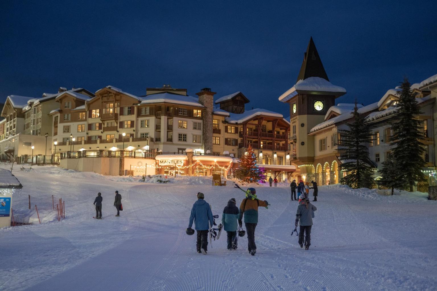 Sun Peaks in Canada - a group of people walking in the snow.